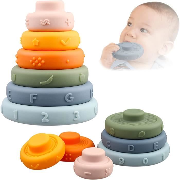 Pile de gomme douce à six couches, jouet d'éveil sensoriel - Jeu éducatif Montessori - Module de motricité Cube d'activité pour bébé