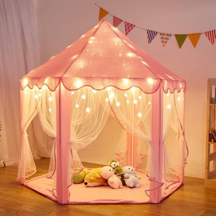 Tente Enfants Princesse Filles Château Jeux Maison avec LED rose