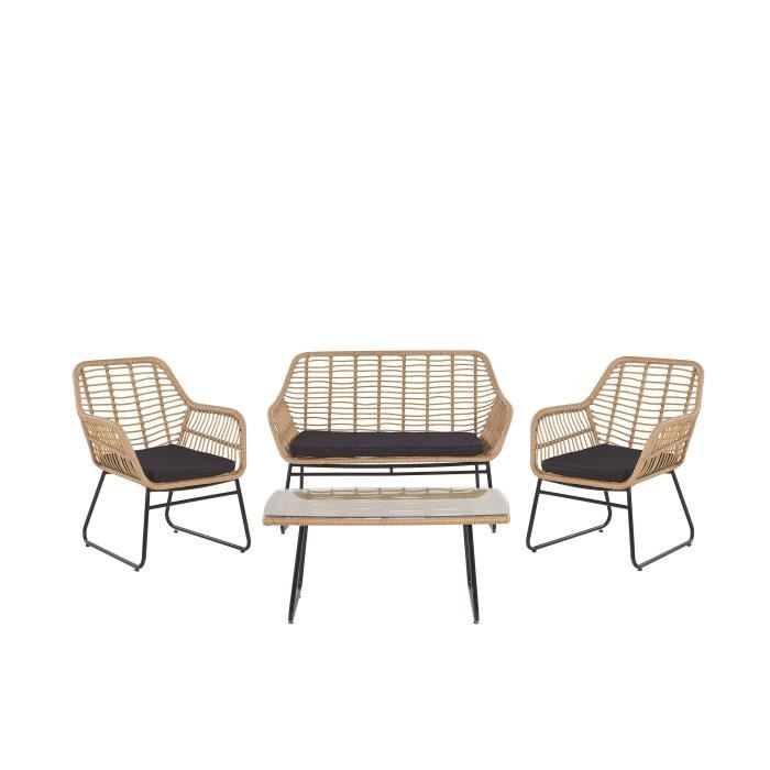 Salon de jardin 4 places en rotin beige MINORI