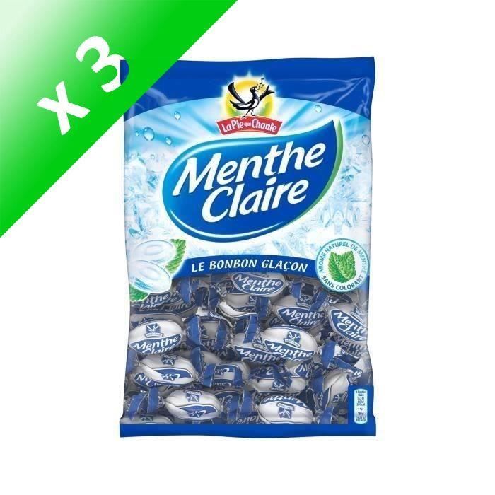 LA PIE QUI CHANTE Bonbons Glaçon Menthe Claire, sans colorant - 360 g (Lot de 3)