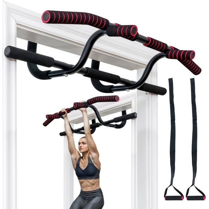 COSTWAY Barre de Traction pour Porte sans Perçage avec Cordes 97cm et Barres pour Dips Charge Max 150KG pour Gym à Domicile