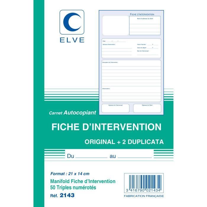 Manifold -Fiche d'intervention- 21 x 14 cm Vertical 50 F Tripli