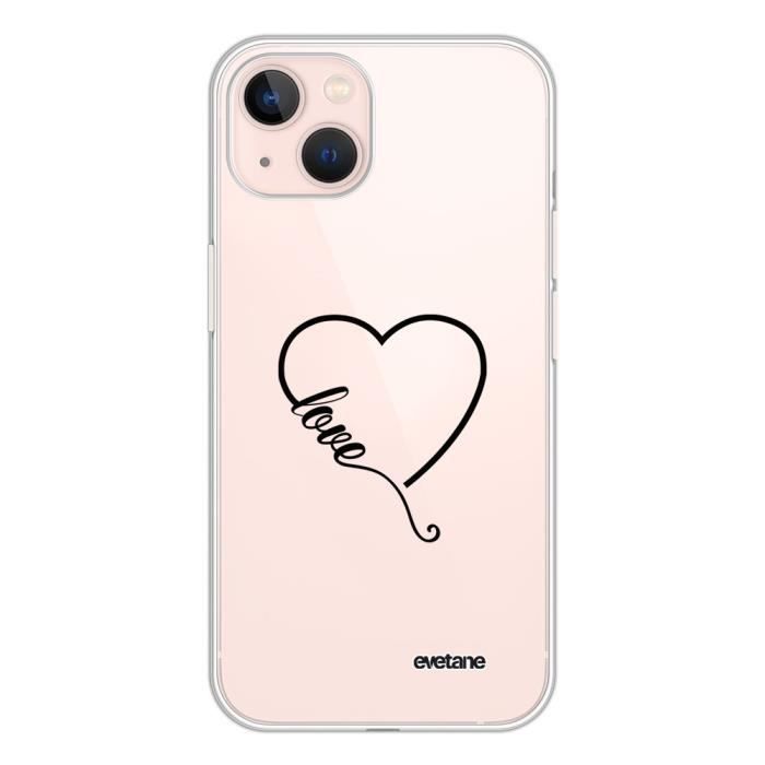Coque pour iPhone 13 360 intégrale transparente Coeur love Tendance Evetane.