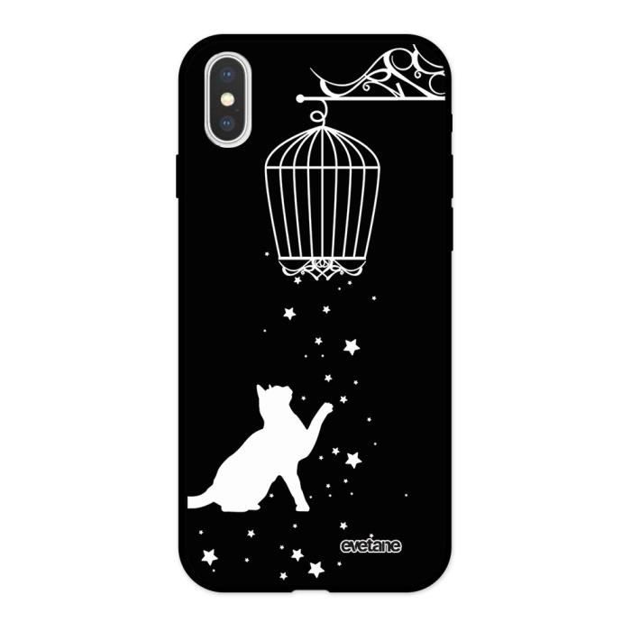 Coque pour iPhone X/ Xs Silicone Liquide Douce noir Chat Ecriture Tendance et Design Evetane