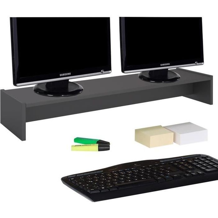 Support d'écran d'ordinateur SCREEN, réhausseur pour deux moniteurs ou un grand écran, longueur 100 cm, en mélaminé gris mat