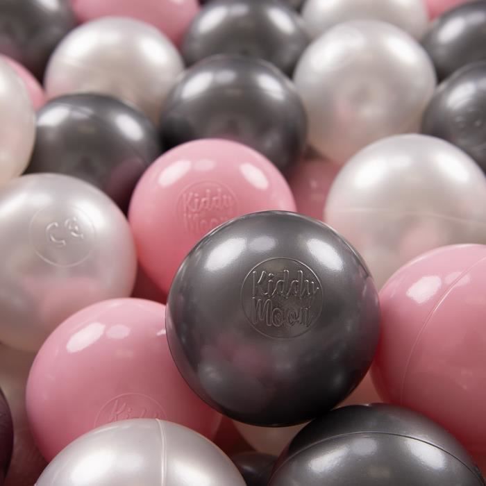 KiddyMoon 300 ∅ 7Cm Balles Colorées Plastique Pour Piscine Enfant Bébé Fabriqué En EU, Perle-Rose Poudré-Argenté