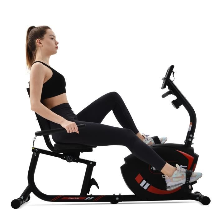 Vélo d'appartement semi-allongé, Vélo Couché Magnétique, Masse d’inertie 5kg, 8 Niveaux de résistance,LCD+Capteurs de Pouls - Merax
