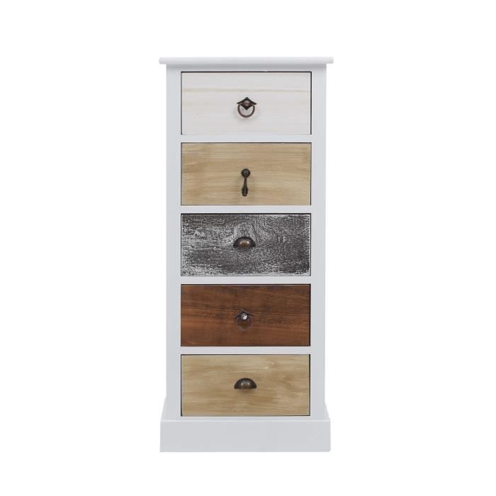 Mobili Rebecca Chiffonnier 5 Tiroirs Bois Blanc Marron Gris Classique 84x37x27