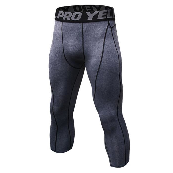 Homme Collant Running Fitness Pantalon de Compression 3-4 Capri Legging Sport Collants Baselayers Gris S