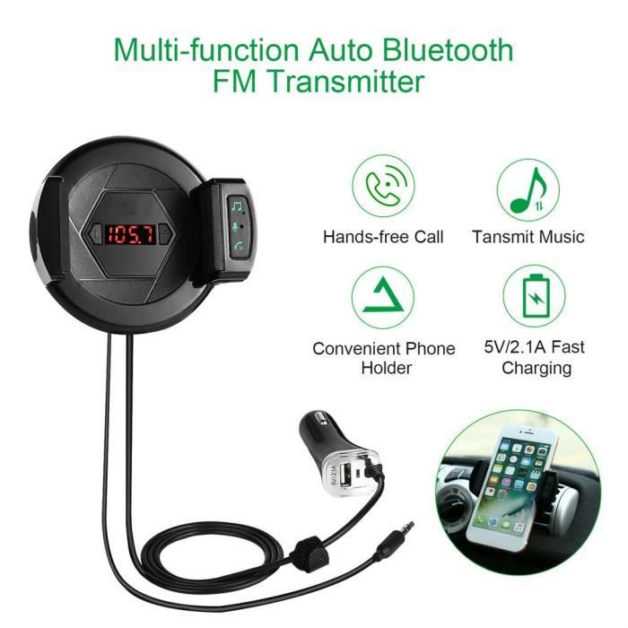 Transmetteur FM Bluetooth Kit de Voiture Mains Libres Sans Fil Adaptateur Radio, Chargeur Voiture USB