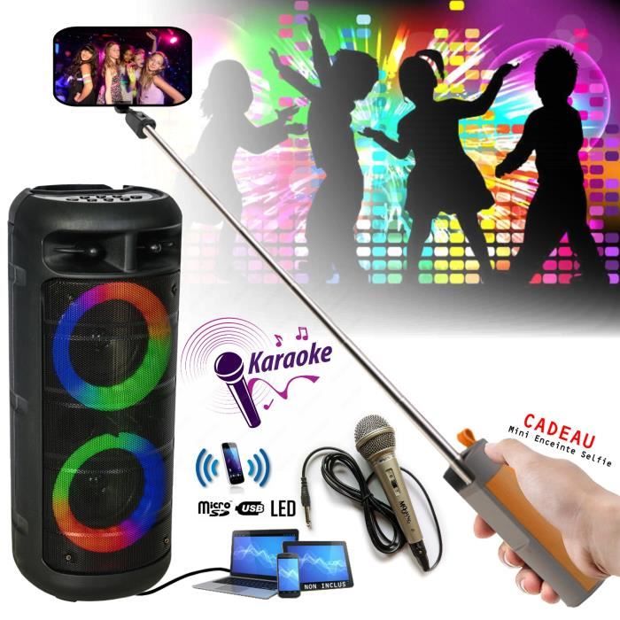 Enceinte Karaoke Mobile sur Batterie USB Bluetooth Enfant PARTY ALFA-2600 - Micro - Enceinte Perche Selfie - Anniversaire Boum Fête