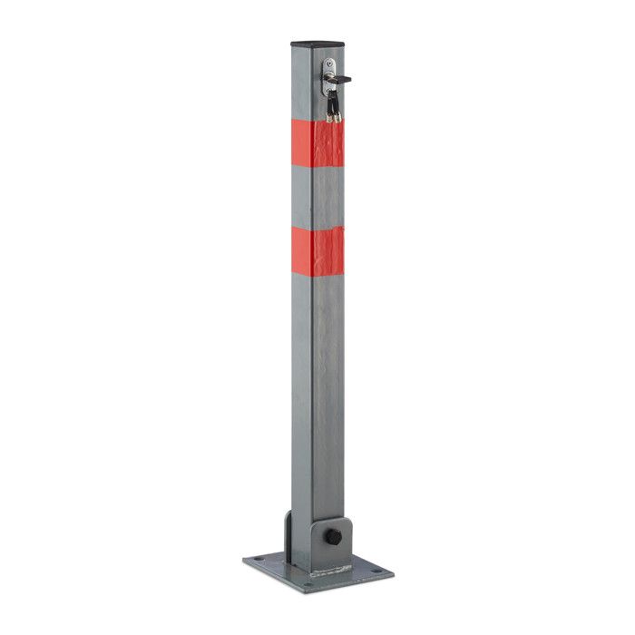 Relaxdays Poteau de parking, barrière de parking rabattable voiture 65 cm de hauteur en acier, gris et rayures rouge - 4052025997434