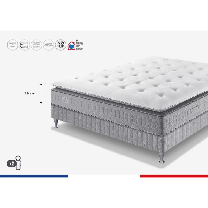 Ensemble Matelas 140x190 + Sommier - Ressort ensachés - Mémoire de forme - 29 cm - SW5