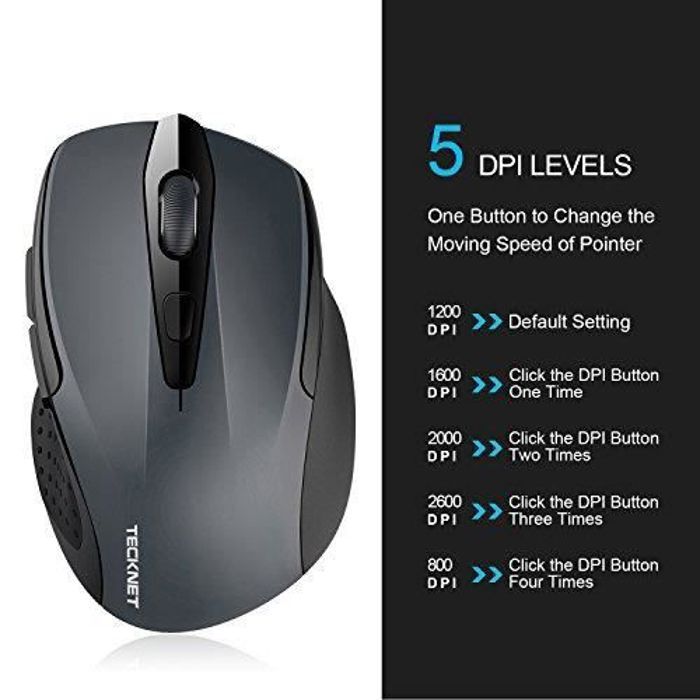 TeckNet Souris Bluetooth Souris sans Fil pour Windows et Mac, 2600DPI, Autonomie de la Batterie de 12 Mois, 5 Niveaux de DPI réglabl