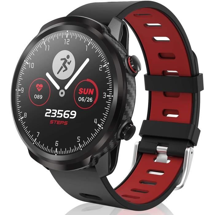 Montre Connectée Femmes Homme Montre Sport Avec IP67 étanche avec Moniteur de fréquence Cardiaque podomètre Pour Android iOS-Rouge