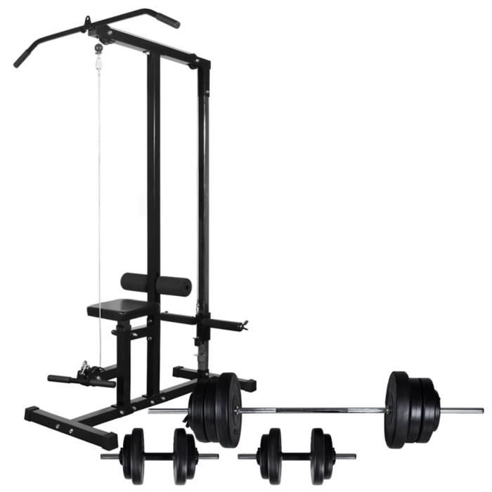 vidaXL Tour de musculation avec jeu d'haltères et poids 60,5 kg
