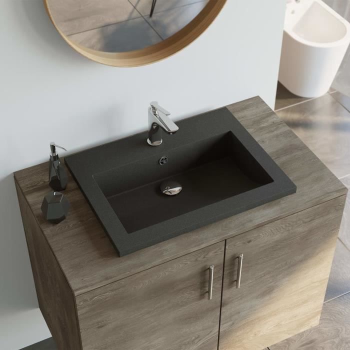 Lavabo en granit 600 x 450 x 120 mm Noir - Équipements sanitaires - Éviers et lavabos - Lavabos - Noir - Noir