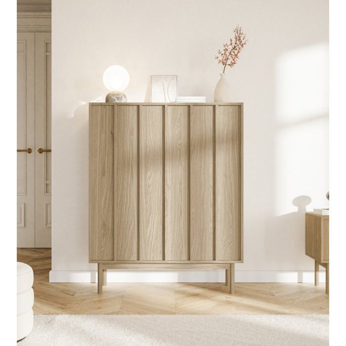 Commode haute à deux portes - NEKSTO - 100 cm - couleur de bois chêne huilé Commode haute à deux portes - NEKSTO - 100 cm - couleur de bois chêne huilé