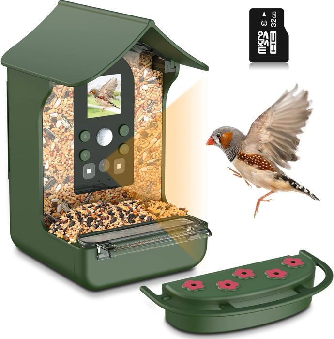 Meilleurs prix pour Mangeoire Oiseaux Caméra Intelligente,Détecteur Infrarouge Automatique PIR pour Oiseaux,Vision Nocturne HD 1080P,Microphone Intégré