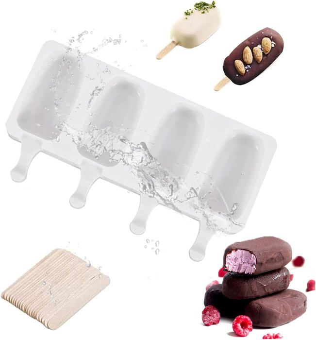 Atsmoce 4 Moules à Glace En Silicone Grande Taille - Avec 200 Bâtonnets - Sans BPA Réutilisables
