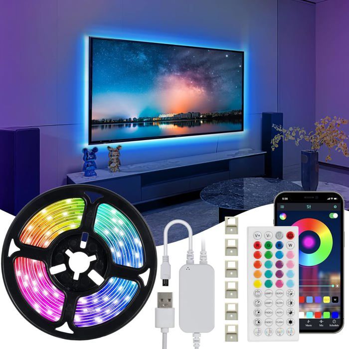 Bande LED RGB 5050 USB 5V – 1 à 5 M – Télécommande – étanche IP65 – Pour Rétroéclairage TV, Décoration