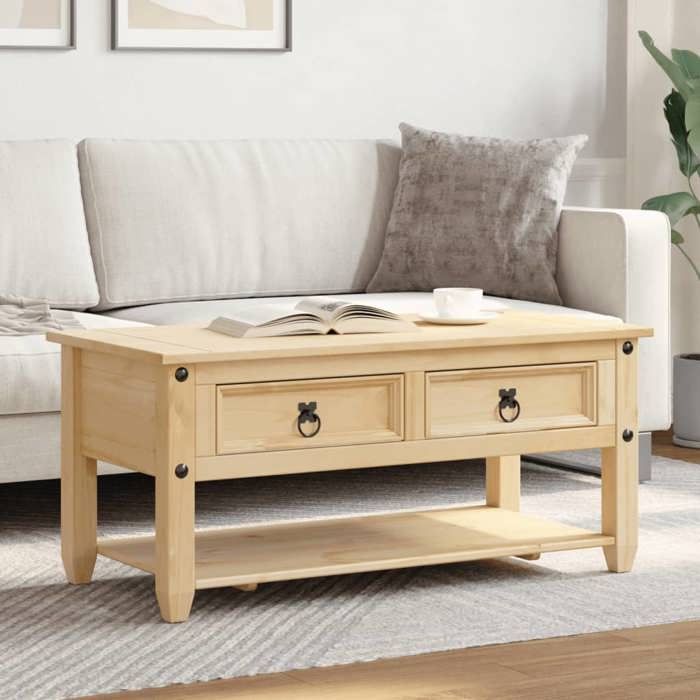 Table basse Table de salon VIDAXL avec tiroirs Corona 100x48x45 cm bois de pin massif T597
