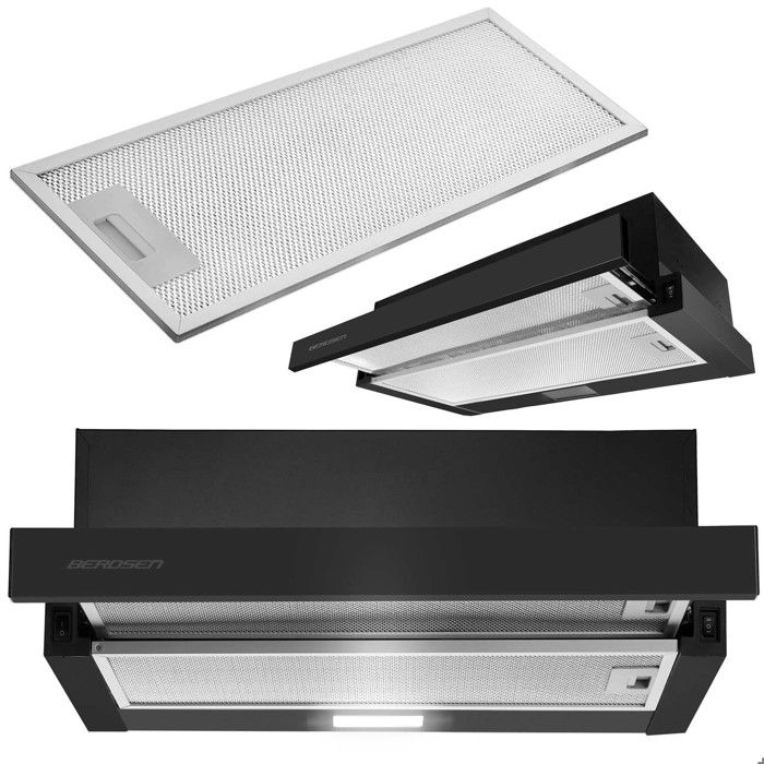Hotte télescopique - JANSHOP - 50 cm - Noire - BT-234 - Éclairage LED 2 W - Extraction et absorption - Débit 200 m3/h