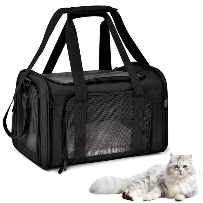 Comparer les prix de Sac Transport Chat ChienRespirant et Pliable Caisse De Transport Chat avec Tapis Amovible Doux et Bandoulière (L Noir)