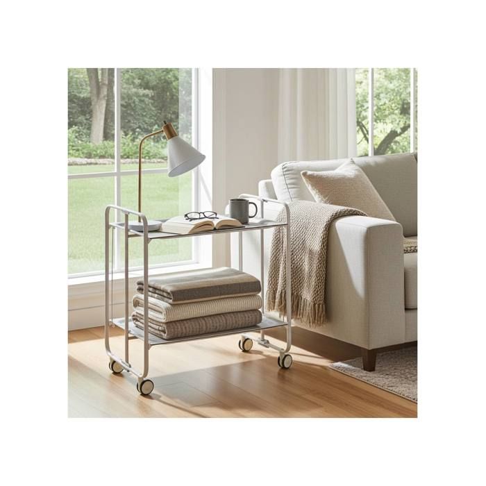Desserte pliante BAUHAUS avec roulettes Structure grise 2 niveaux 4 positions DON HIERRO. Pin vieilliPin vieilli