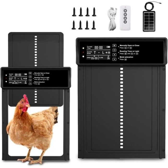 Meilleurs prix pour Porte automatique solaire pour poulailler - 4 modes (lumière/temps/télécommande/manuelle) IP45 anti‑pincement
