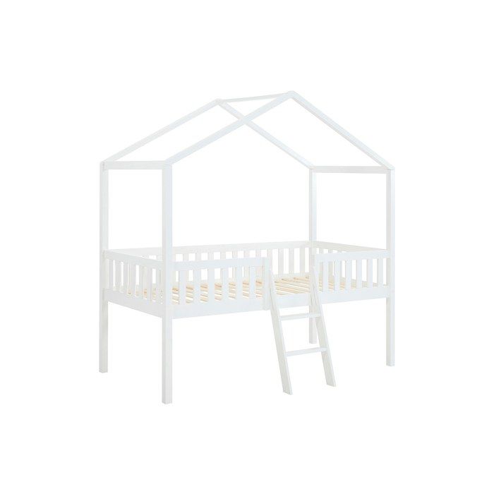 Lit cabane mi-hauteur 90 x 190 cm - Pin - Blanc - NALENY