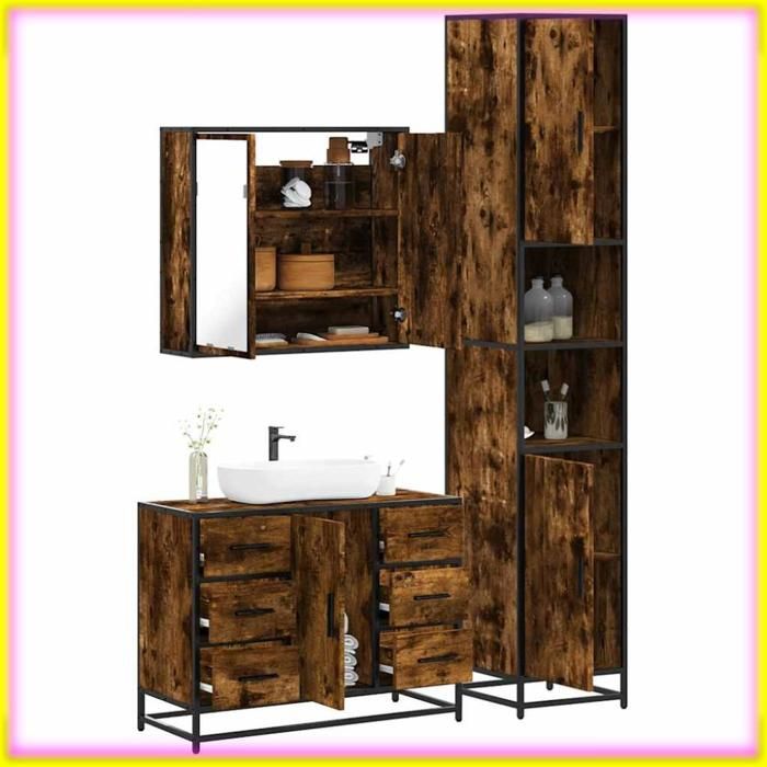 keenso-140330-Ensemble de meubles de salle de bain 3 pcs Chêne fumé