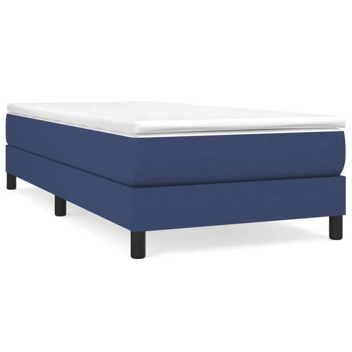 Cadre de lit à ressorts - JILL - Bleu - 90x190 cm - Tissu polyester - Lattes de contreplaqué - Pieds robustes
