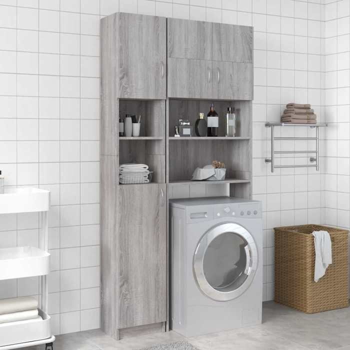 Gris Armoire de bain moderne SARAZYJ COLONNE WC Sonoma gris 32x255x190 cm Bois dingénierie E2658