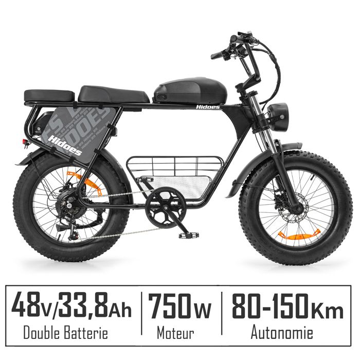 Vélo électrique VTT 20 - HIDOES - HD-B10 - Batterie amovible 48V/338Ah - Moteur 750W - 45 km/h