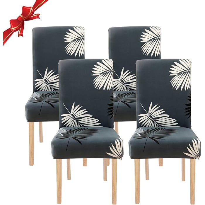 Housse de Chaise Salle à Manger Extensible 4 Pièces Housse de Chaise Universelle Lavable Couverture de Feuilles No HOUSSE DE CHAISE