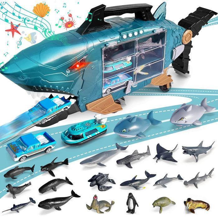 Jouet requin - camion LED pour garçon - musique et bouche mobile - 18 animaux marins - dès 3 ans - cadeau interactif