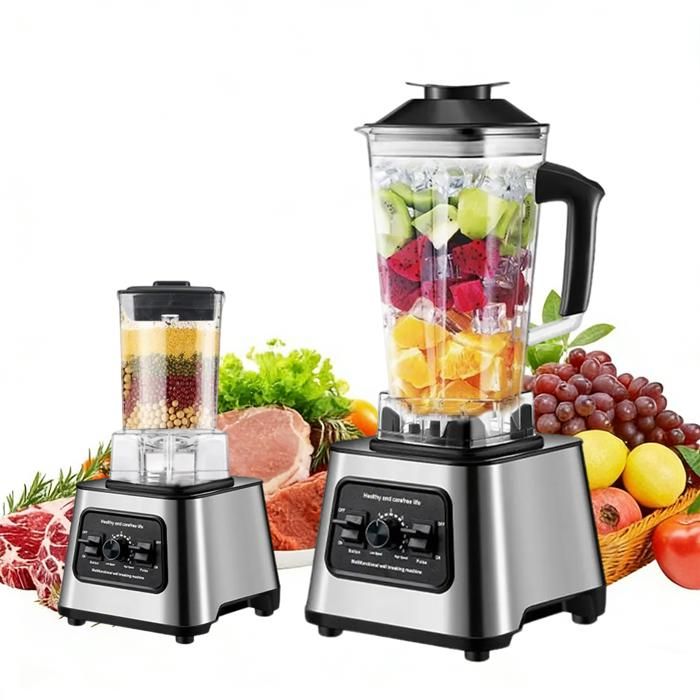 Blender 2L+0.5L - Mixeur 2 en 1- avec 4 lames en acier inoxydable - 9 vitesses - 6000W - 2700RPM - Pour mixer hacher et moudre