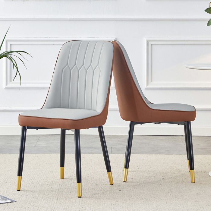 Chaises de salle à manger modernes - Lot de 2 - Cuir PU bicolore - Pieds en métal noir - 43x41.5x89 cm - Ergonomique