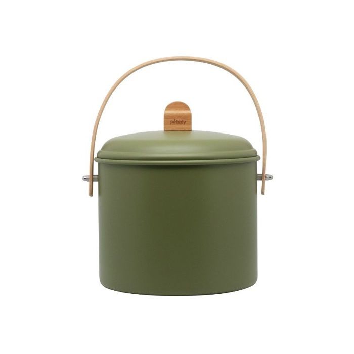 Seau à Compost dIntérieur 7L Métal Vert et Bambou avec Filtre à Charbon  - PEBBLY