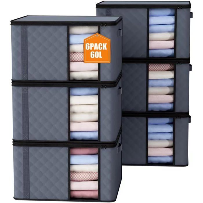 6 Pièces De Sac De Rangement 60L Boîte De Rangement Avec Couvercle Grandes Boîtes De Déménagement Pour Vêtements Couvertures[AT69]