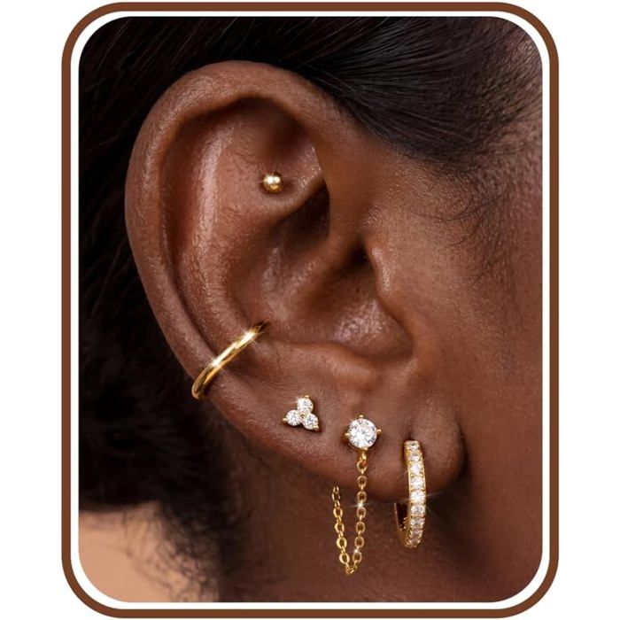 5/7 Paires Boucles DOreilles Femme Plaqué Or 14K Boucle DOreille Acier Inoxydable Piercing Oreille Hypoallergénique Clous [PP287]