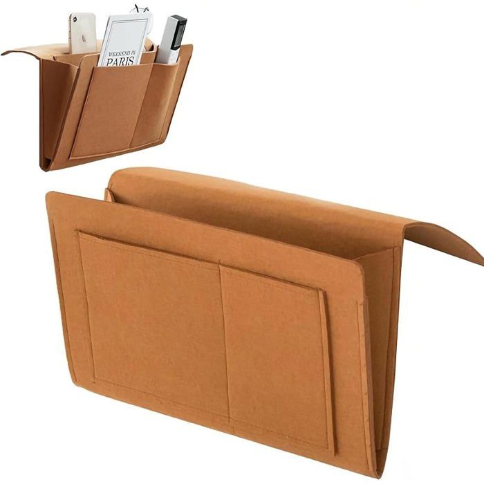 Vide Poche Lit Poche de Lit Suspension Organisateur de Chevet Feutré Sac Suspendu Pochette 32 × 20 cm Sac de (Marron)