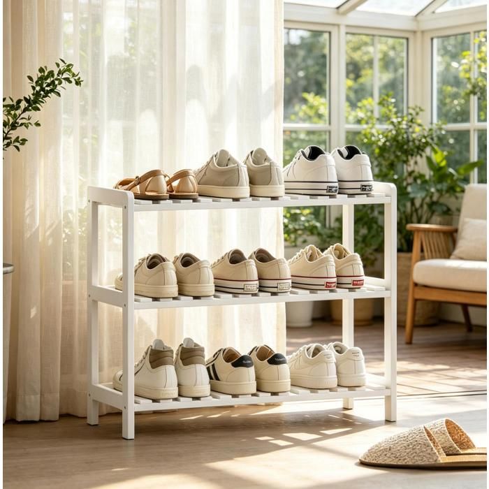 WUVRIE Meuble à chaussures 3 niveaux 70 x 26 x 57 5 cm en MDF et bois de pin blanc