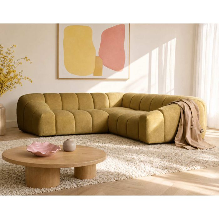 Ava - Canapé dangle L 5 places en velours texturé - Jaune