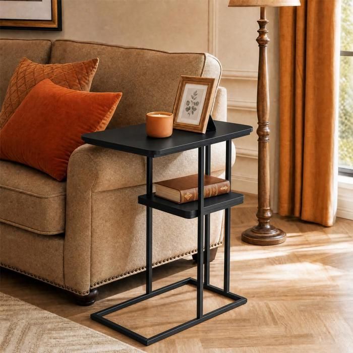 Étagère De Rangement De Salon Double Couche - HOMEWELL - Table Dappoint De Canapé - 50*30*58 CM - Noir