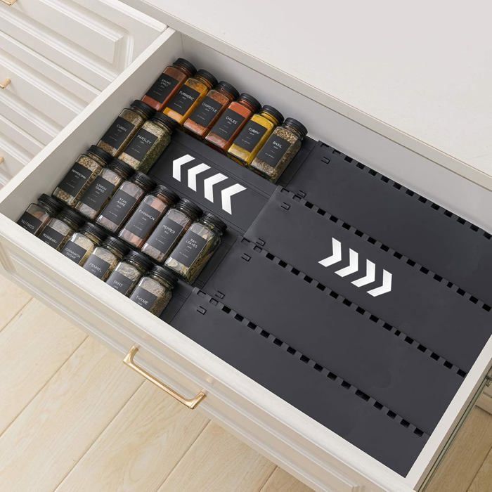 Organisateur dépices tiroir cuisine - 3 niveaux - extensible de 13 cm à 62 cm - finition mate texturée antidérapante