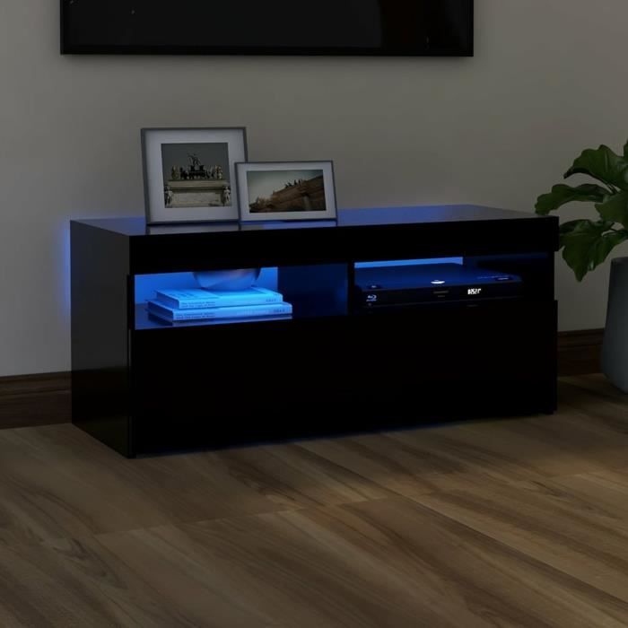 Meuble TV LED Panana 130x35x45cm Avec Éclairage RGB - Support TV Banc Salon Ou Chambre Noir