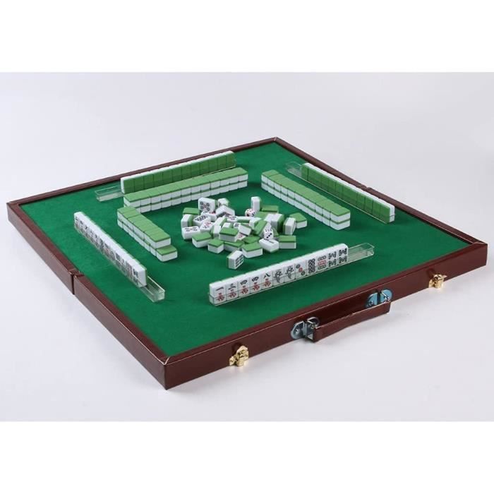 LONGSUODI Mini Mahjong Portable Boîtes en Bois Pliantes Majiang Set Jeu De Table Mah-Jong Voyage Voyager Jeu De Société Divertissement Intérieur Green 