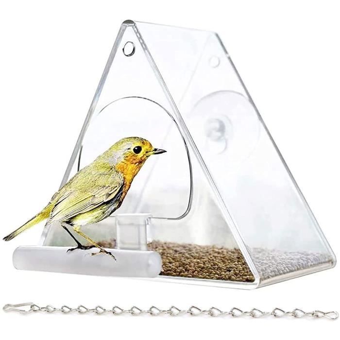 Mangeoire à oiseaux avec fenêtre - transparente - avec chaîne en